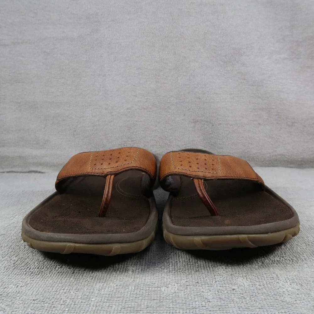 Columbia Nassau Mens 11 Brown Leather Slip On Thong Flip Flop Sandals_2